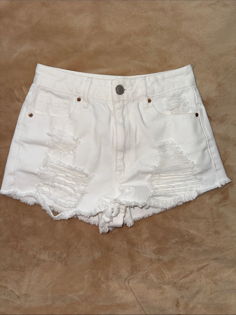 Women's White Distressed Denim Cutoff Shorts - 23